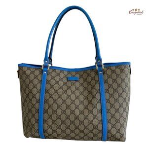 Authentic GUCCI Brown/Blue GG Coated Canvas Joy Medium Tote Bag